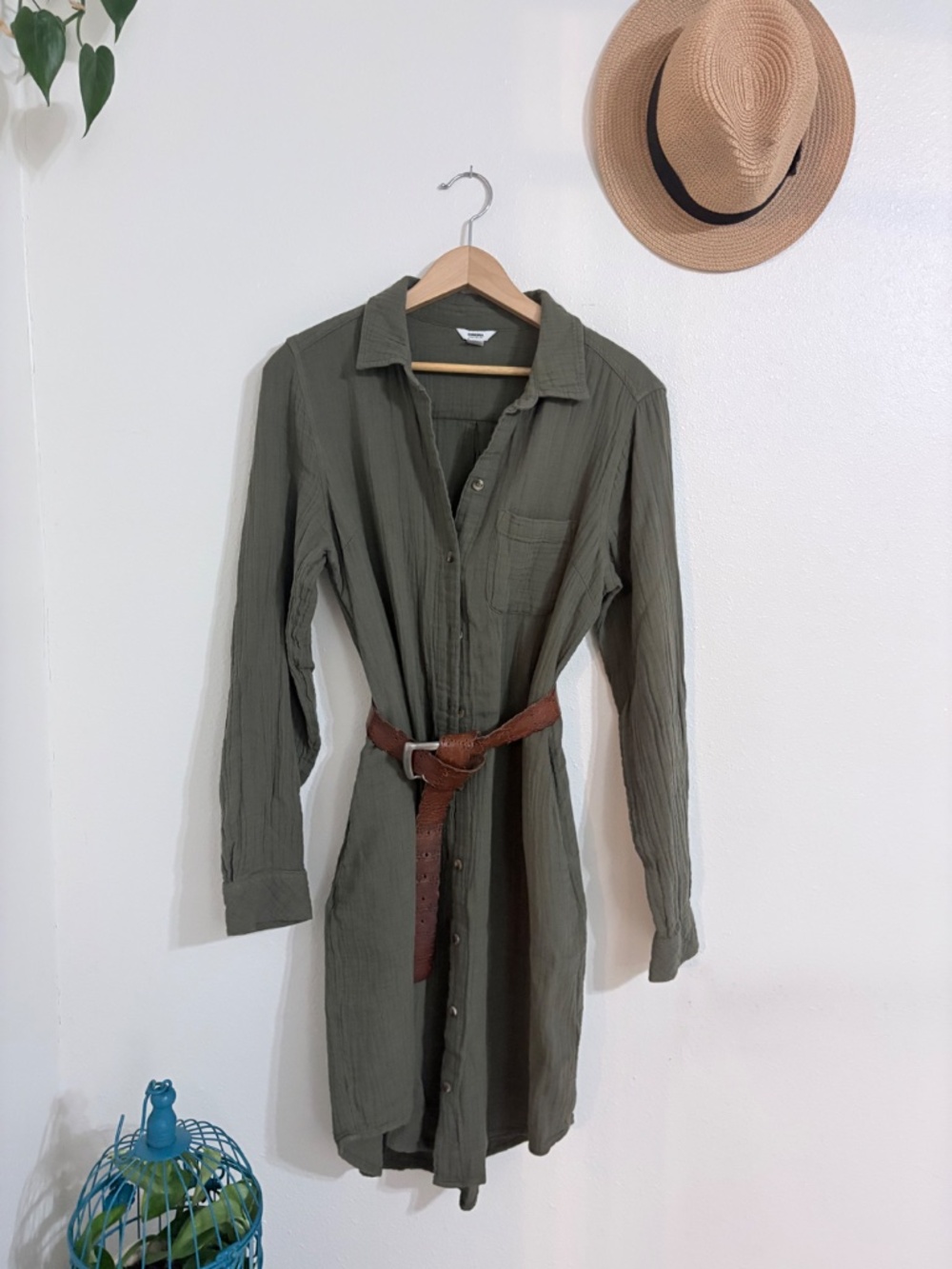 Sonoma Olive Green Gauze Button Front Shirt Dress Tunic Size S